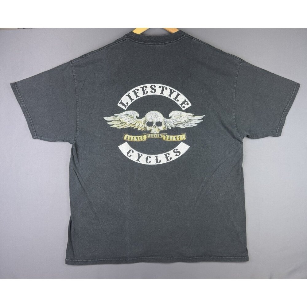 Vintage Y2K Orange Fkn County Choppers Cycles Lifestyle Motorcycle Skull Wings